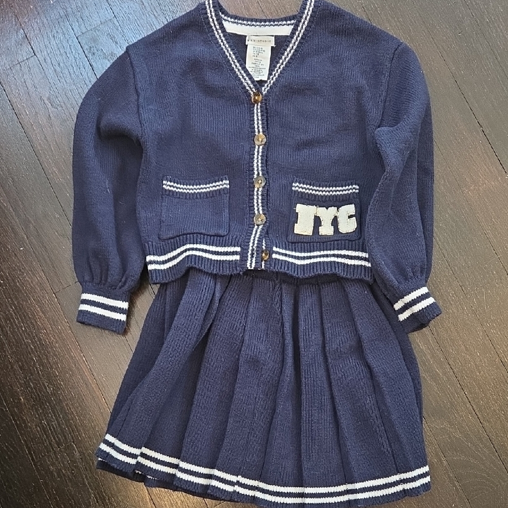 Max Studio Navy Blue Knit Cardigan and Skirt Set
